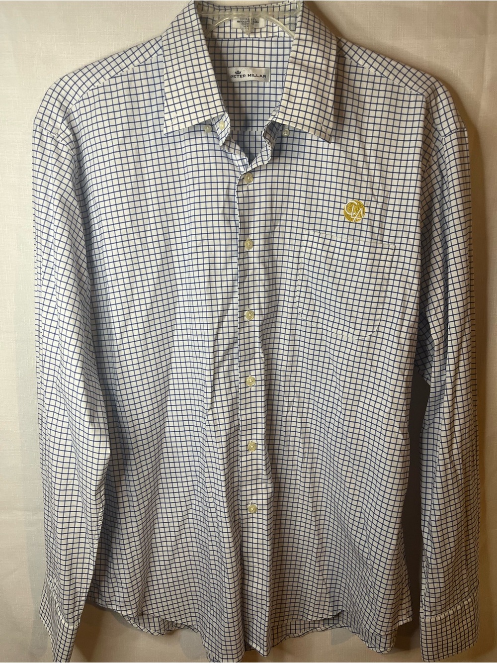 Peter Millar White and Blue Windowpane Dress Shirt